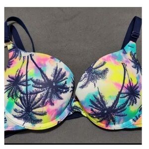 Victoria's Secret PINK 32B Push Up Neon Palm Tree Tropical Bra